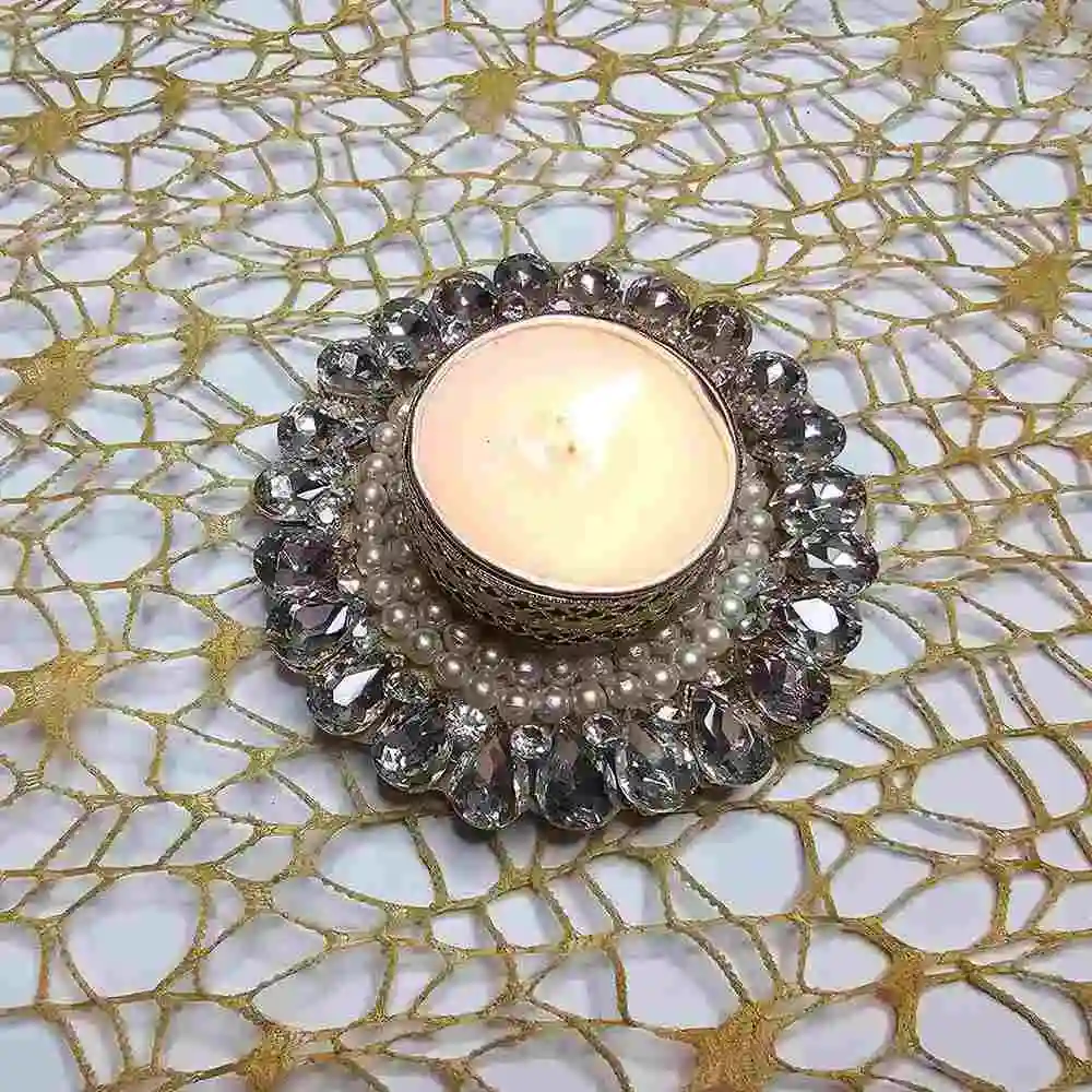 Designer Kundan Pearl T Light Holder for gifting